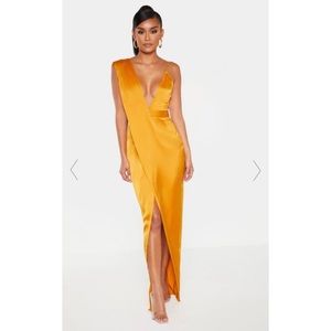 PrettyLittleThings Mustard Gold Asymmetrical Maxi Dress